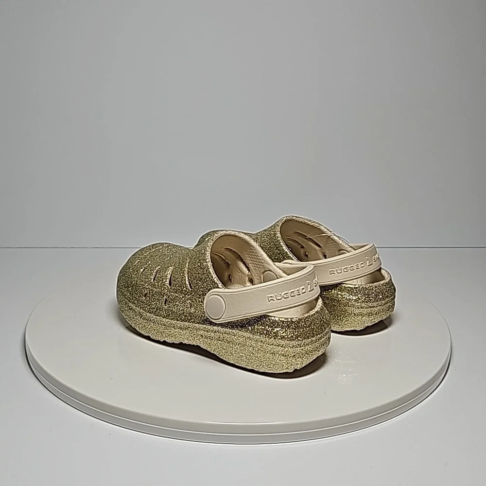 Rugged Shark Eva Clog Sandal Shoes Washable Floatable Glitter Gold Toddler 7